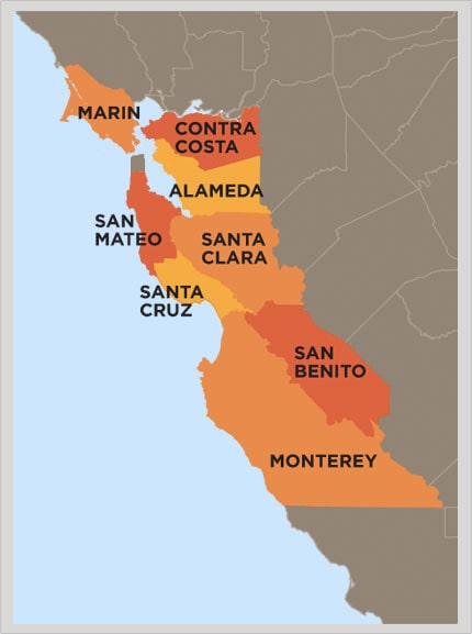 map of California denoting MightyMite Termite's service area