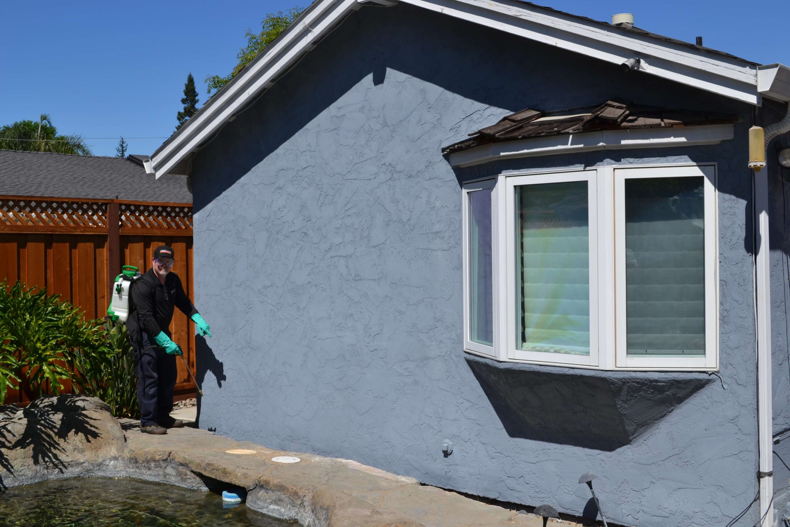 Termite treatment around home exterior to prevent structural damage in the Bay Area, CA